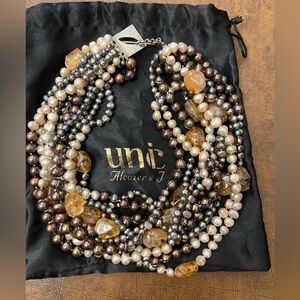 Unic Alcozer & J Pearls & Stone necklace. 5” diameter.